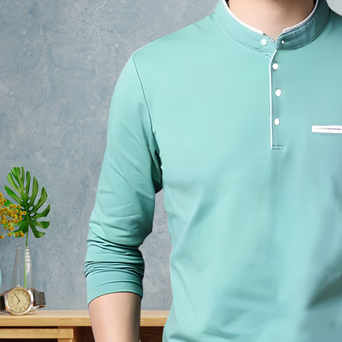 Men Sky Blue Full Sleeve Henley T-Shirt